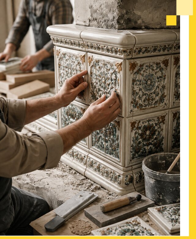 Изразцовые камины под ключ в Мирном: проект и монтаж