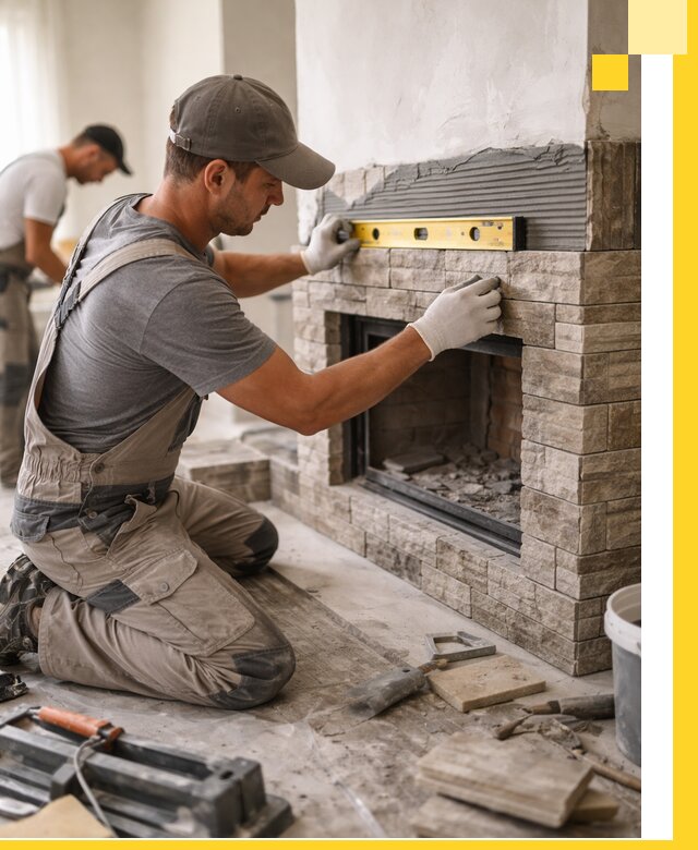 Облицовка каминов в Мирном, монтаж и отделка натуральным камнем