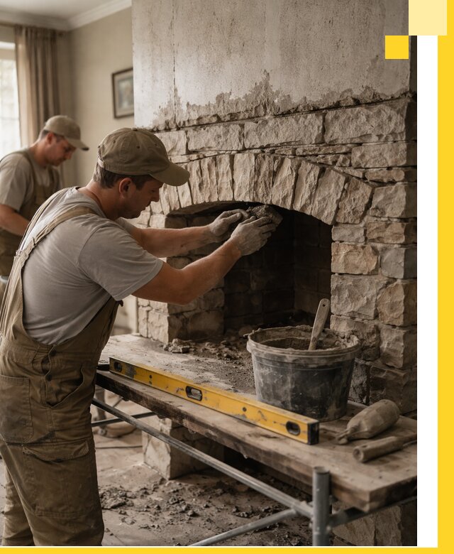 Изготовление каминов под ключ в Мирном, монтаж и отделка