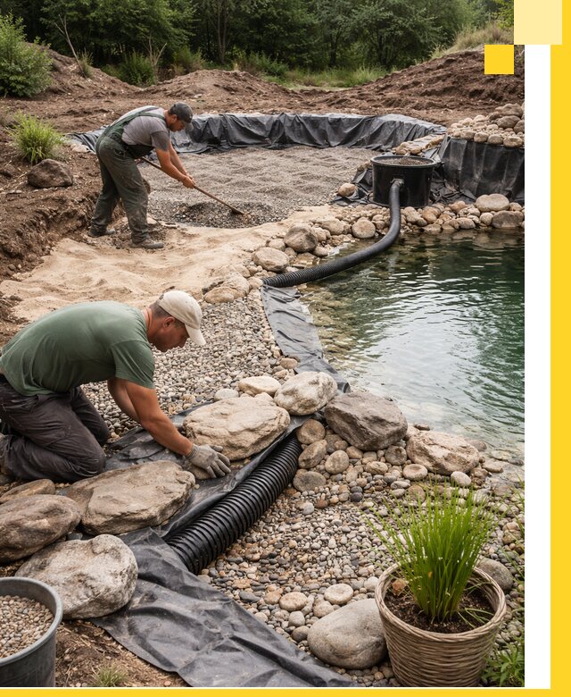 Строительство природных бассейнов и озер в Мирном под ключ