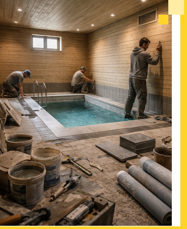 Строительство бани с бассейном и сауной под ключ в Мирном