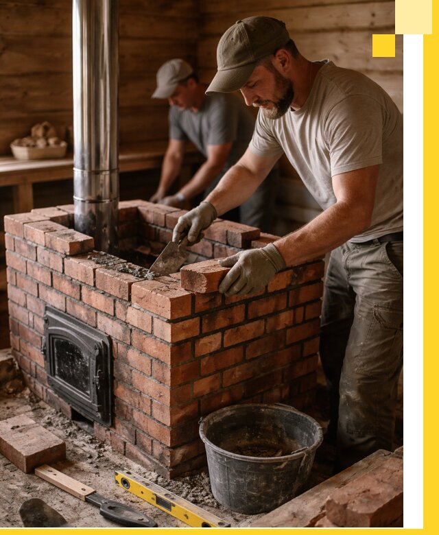 Кирпичные печи для бани под ключ в Мирном, проект и монтаж