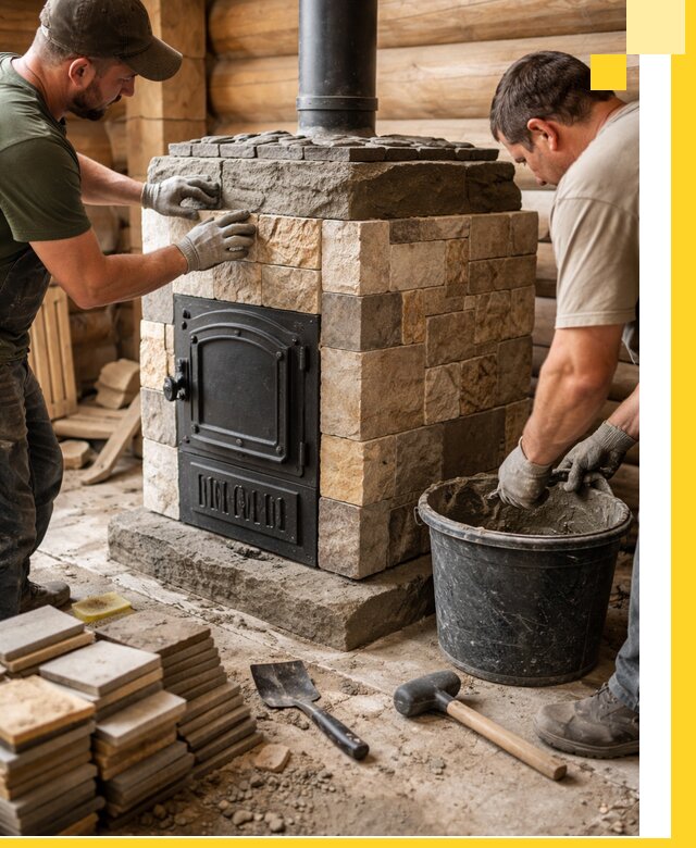 Облицовка банной печи под ключ в Мирном: камень и плитка