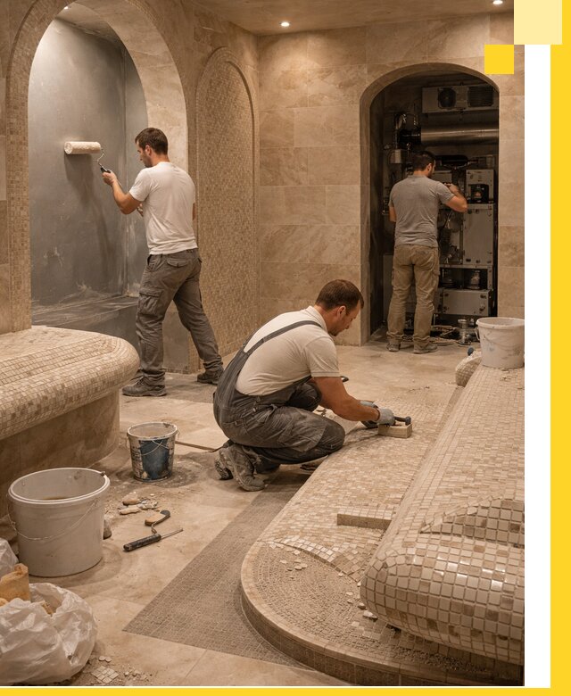 Строительство бани с хамамом и бассейном под ключ в Мирном