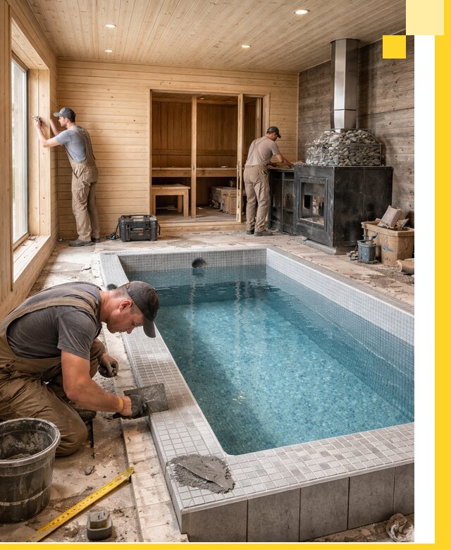 Проект бани с бассейном и сауной в Мирном под ключ