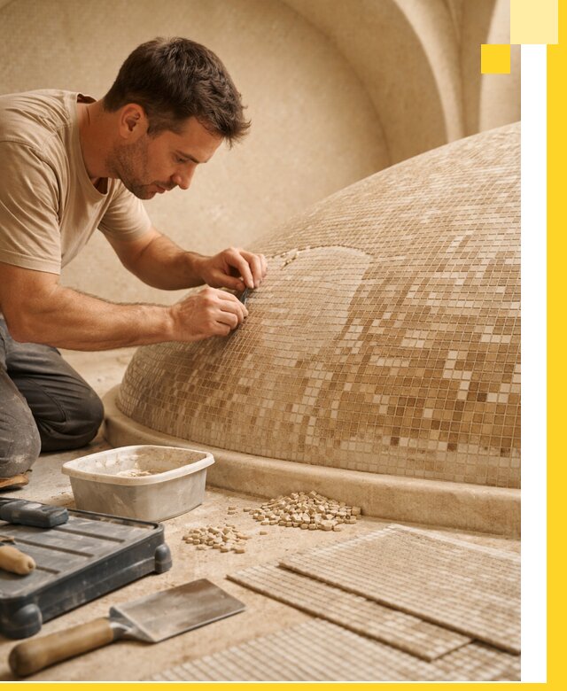 Профессиональная укладка мозаики для хамама под ключ в Мирном