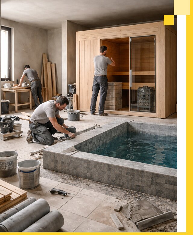 SPA зоны под ключ с бассейном сауной и печью в Мирном